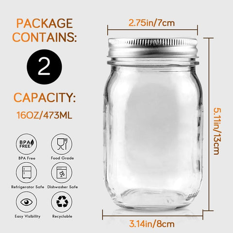Showvigor frasco mason 473ml listo para avena nocturna y meriendas