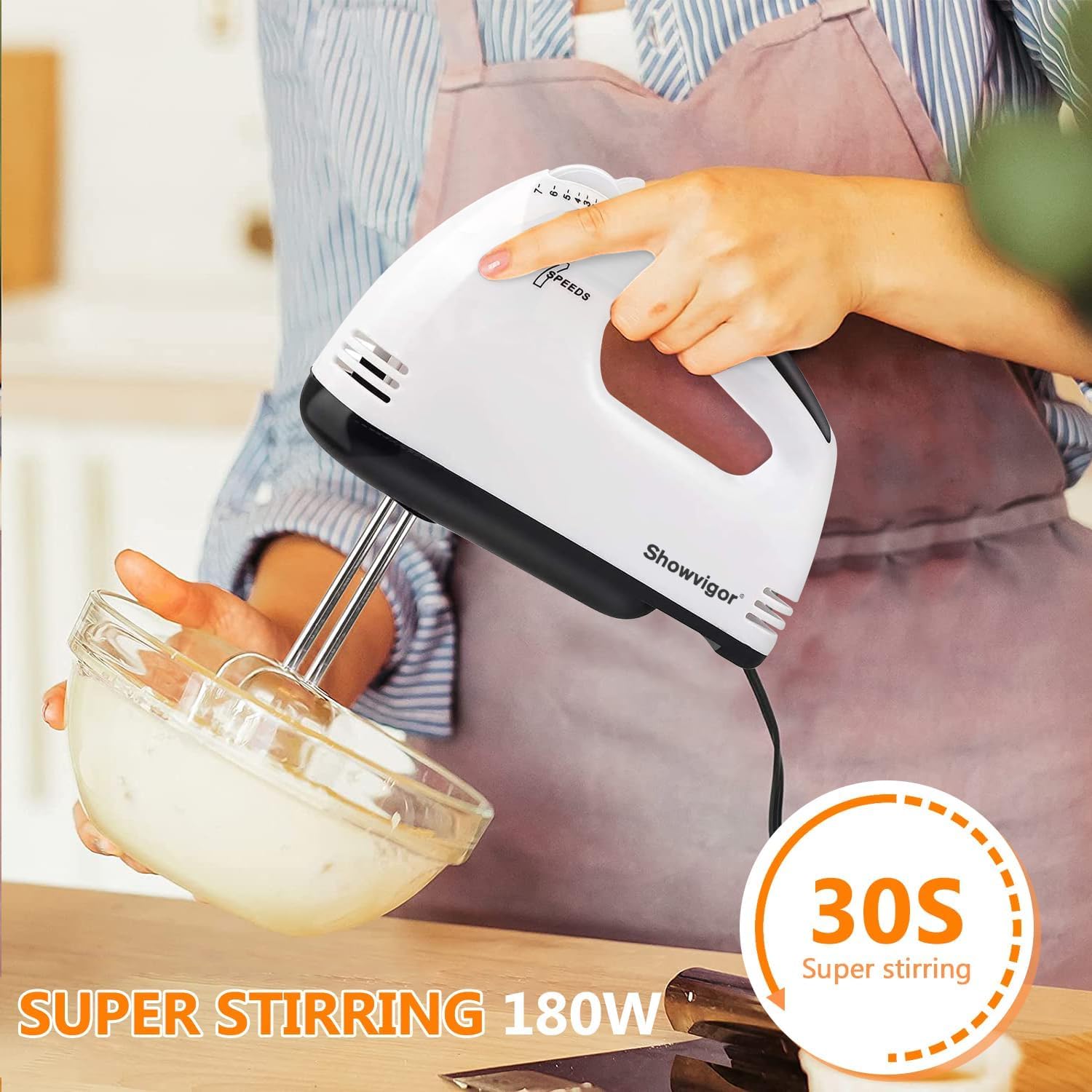 Showvigor 7 velocidades ajustables para crema y masa.