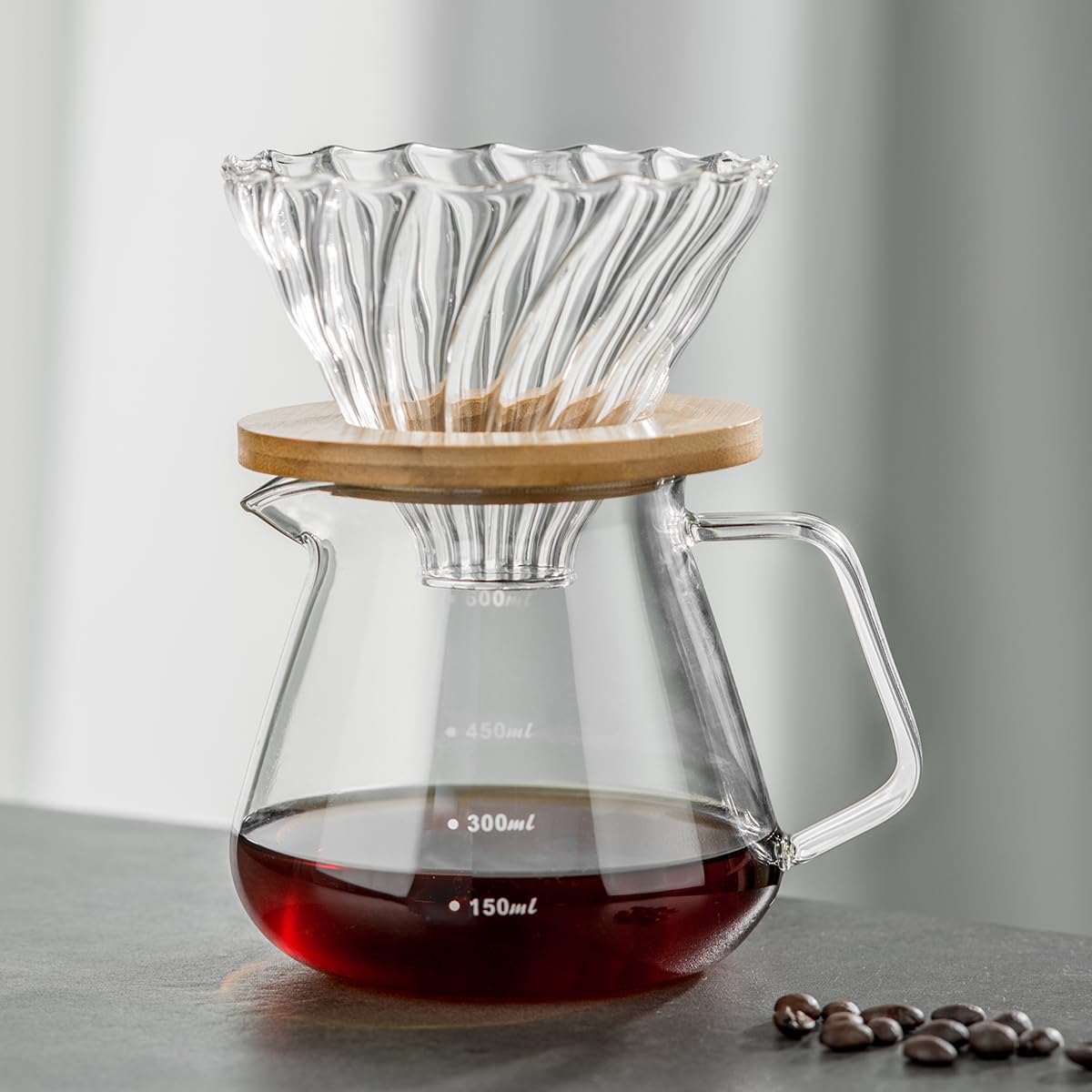 Shoxil vertedor de café de vidrio, diseño transparente para extracción limpia.