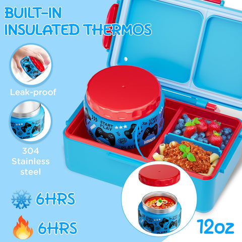 SHPMXUPW Game Kids Bento con 3 compartimentos para comidas variadas.