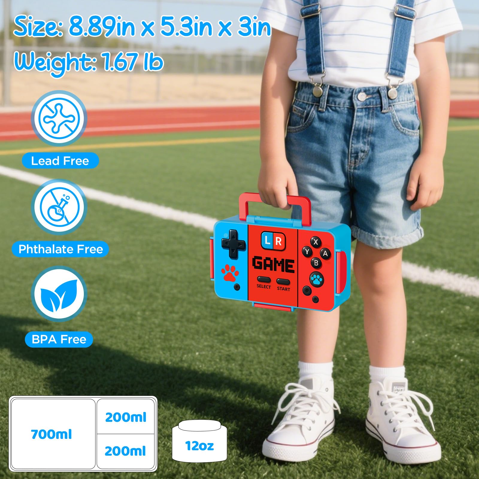 SHPMXUPW Game Kids Bento con hielo integrado para enfriar alimentos durante el día.