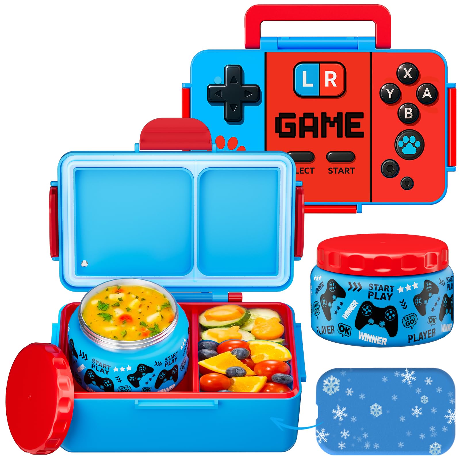 SHPMXUPW Game Kids Bento lonchera acero inoxidable 12oz, ideal para escolar.