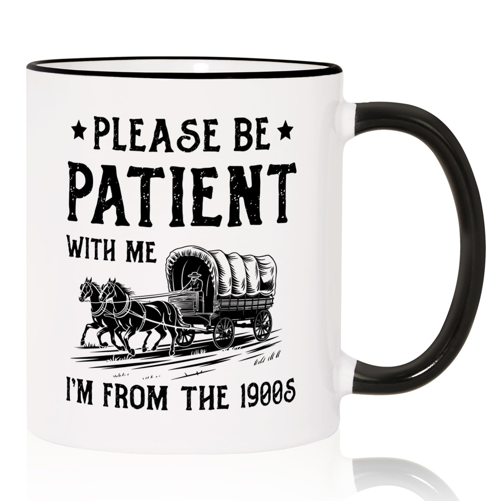 Shqiueos 1900s, frente: taza retro en blanco y negro para la nostalgia diaria.