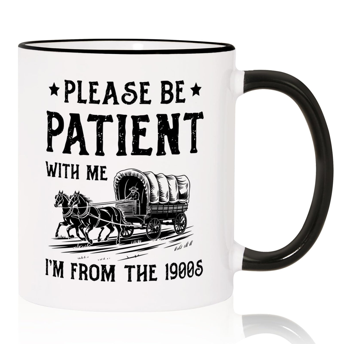 Shqiueos 1900s, frente: taza retro en blanco y negro para la nostalgia diaria.