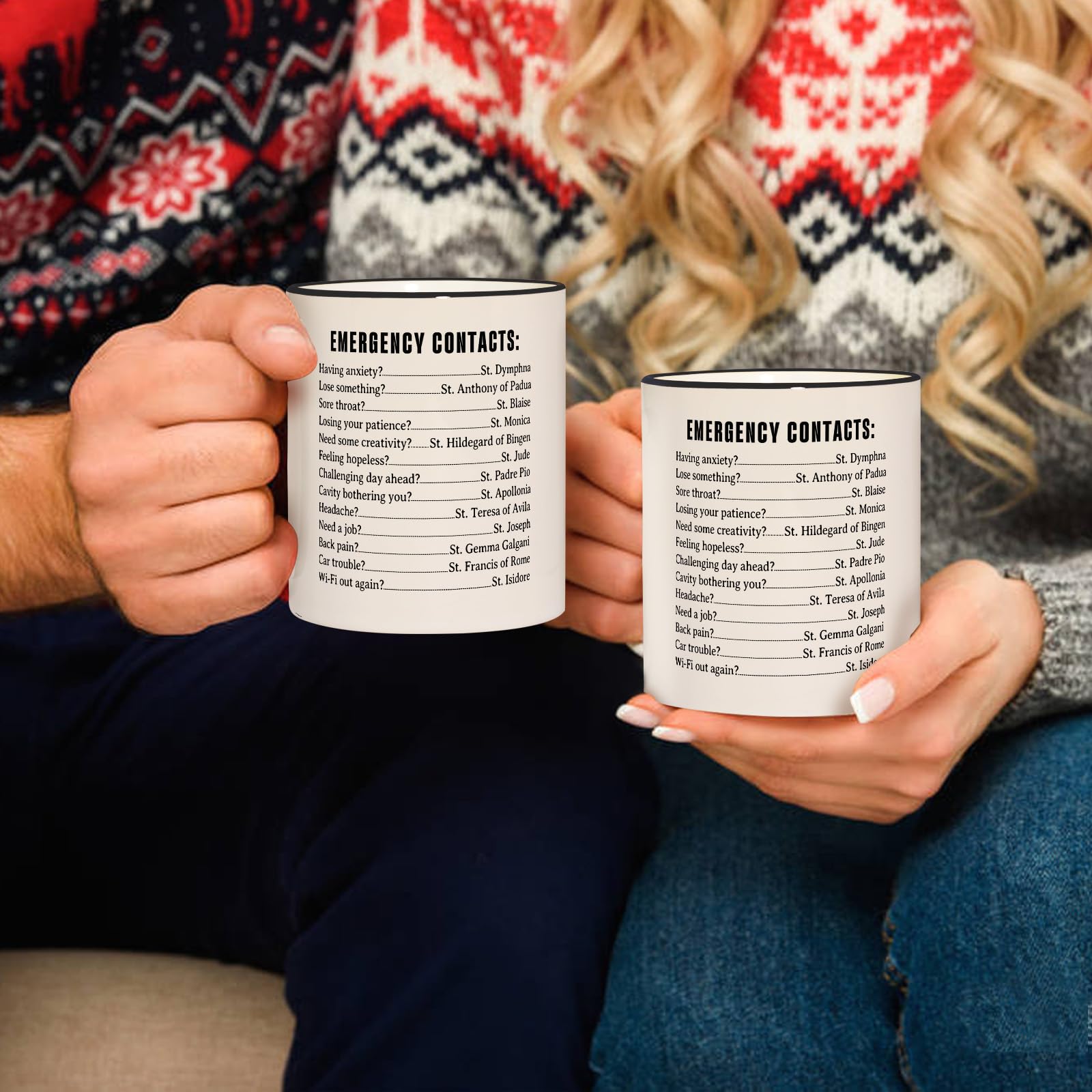 Taza católica Shqiueos con diseño sagrado para estudio o descanso.
