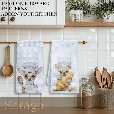 Shrago: toalla de cocina con diseño Chihuahua, útil para limpiar derrames sin perder el encanto.