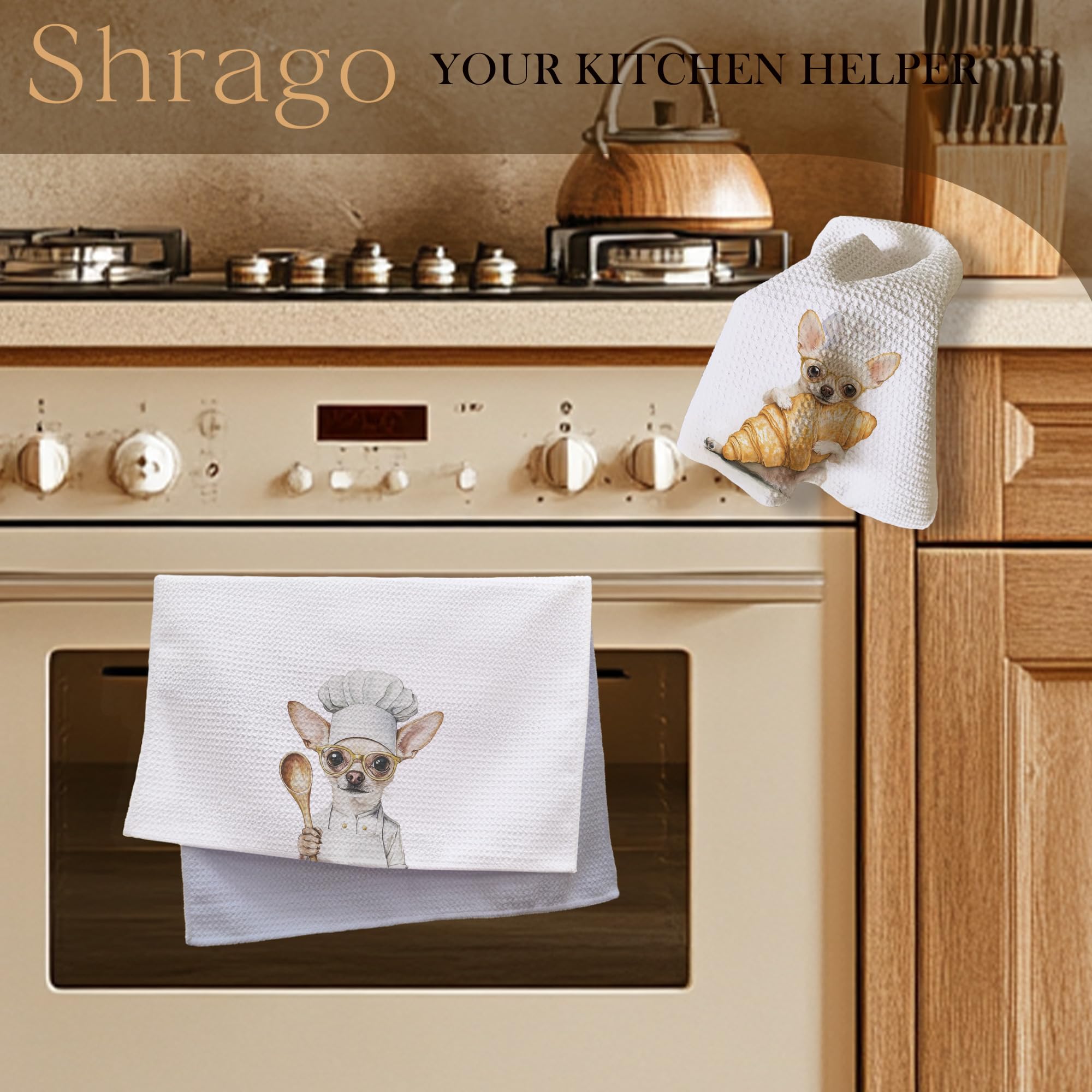 Shrago: toalla de cocina con tema Chihuahua, añade toque moderno a cualquier ambientación.