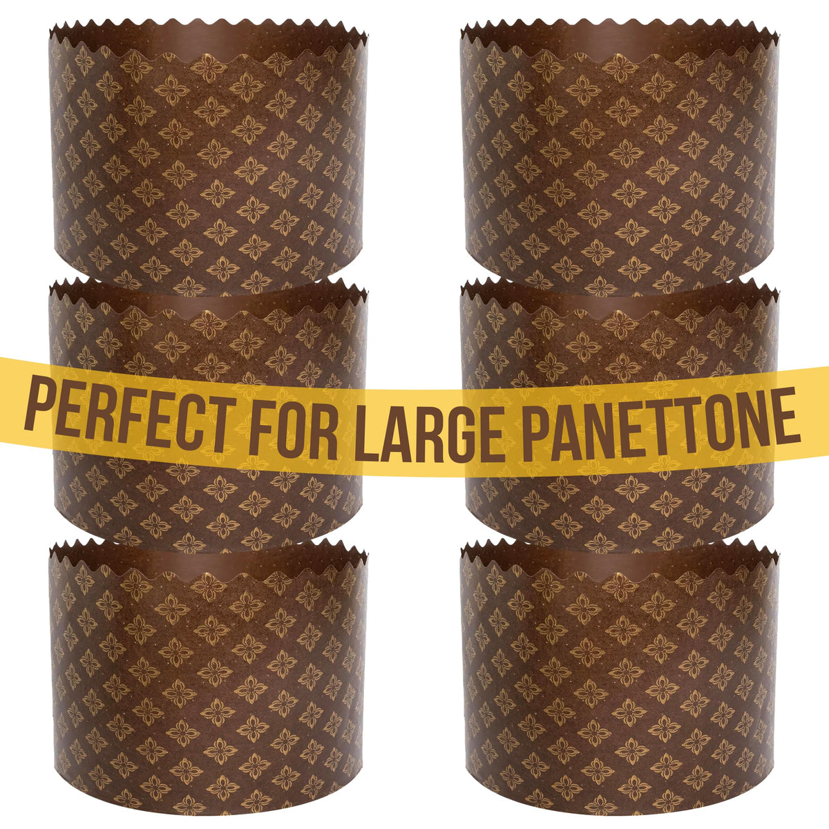 SHSH Trade Group Formas panettone de papel 25oz con diseño marrón para horneado uniforme.