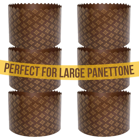SHSH Trade Group Formas panettone de papel 25oz con diseño marrón para horneado uniforme.