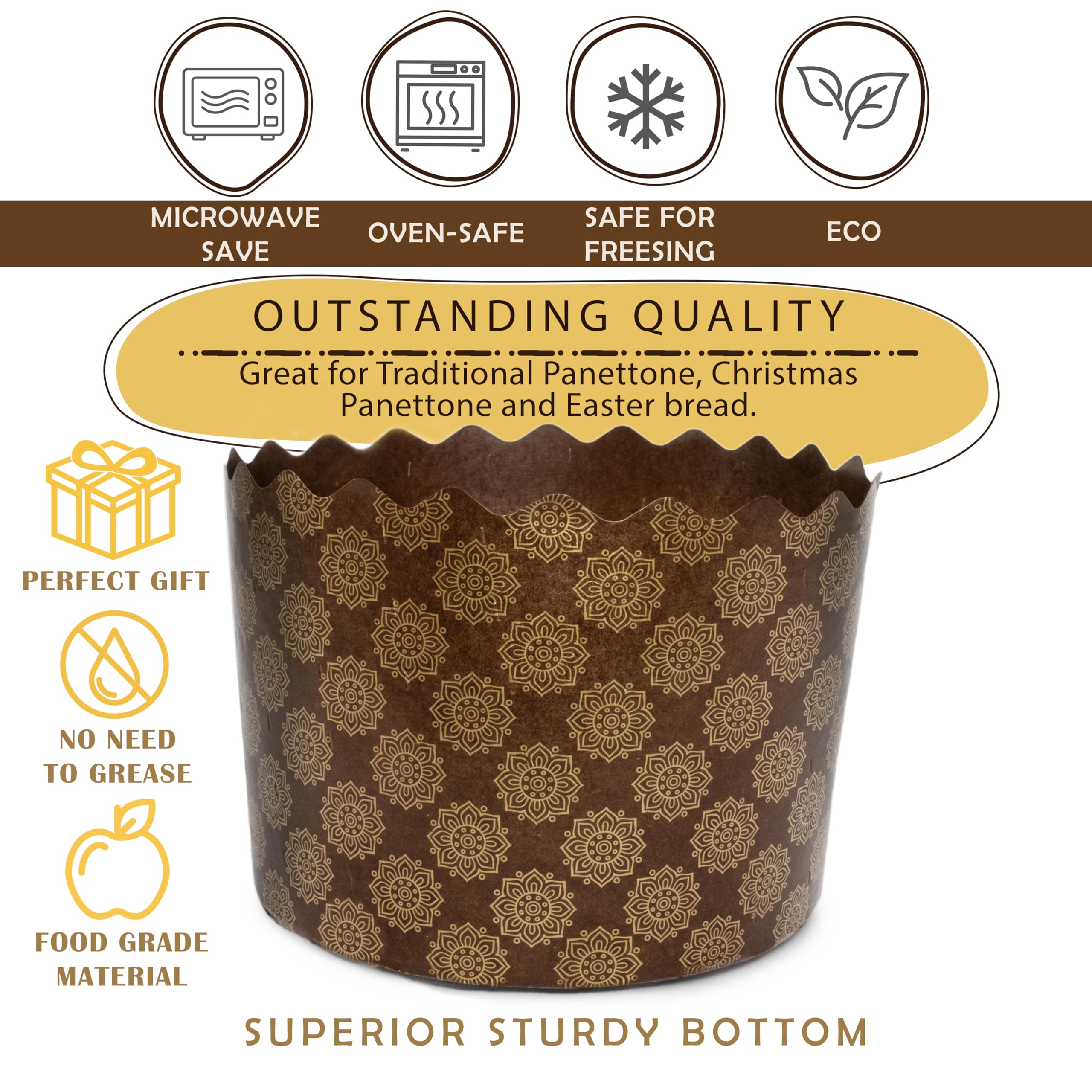 SHSH trade group molde Panettone de papel marrón, presentación elegante.