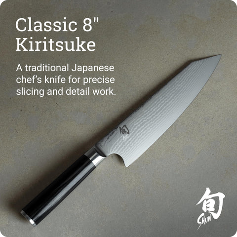 Shun Classic Kiritsuke corta verduras en tiras julienne con filo preciso