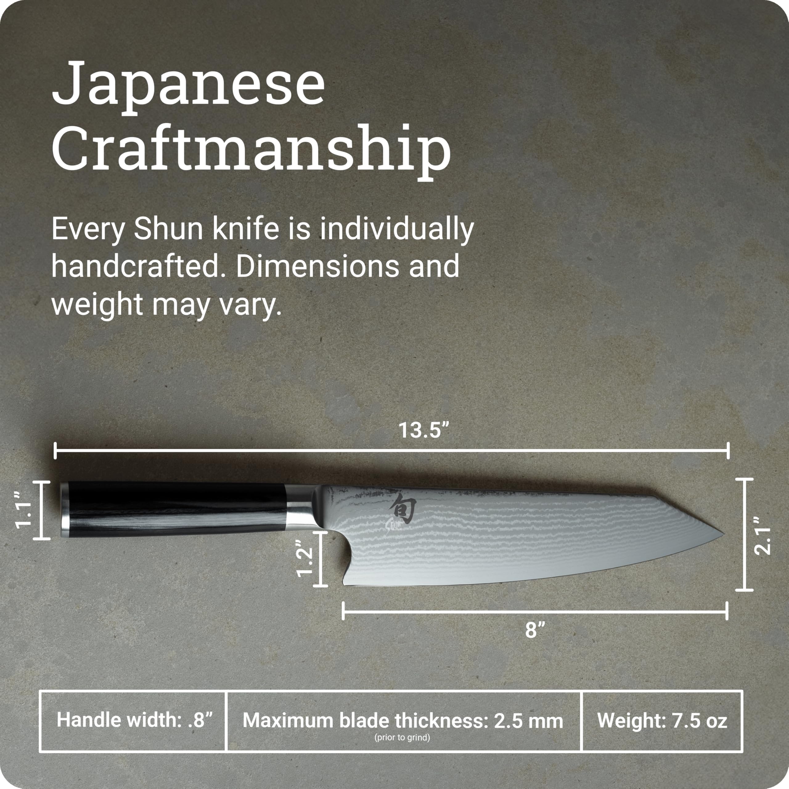 Shun Classic Kiritsuke mango en forma de D de pakkawood para agarre cómodo