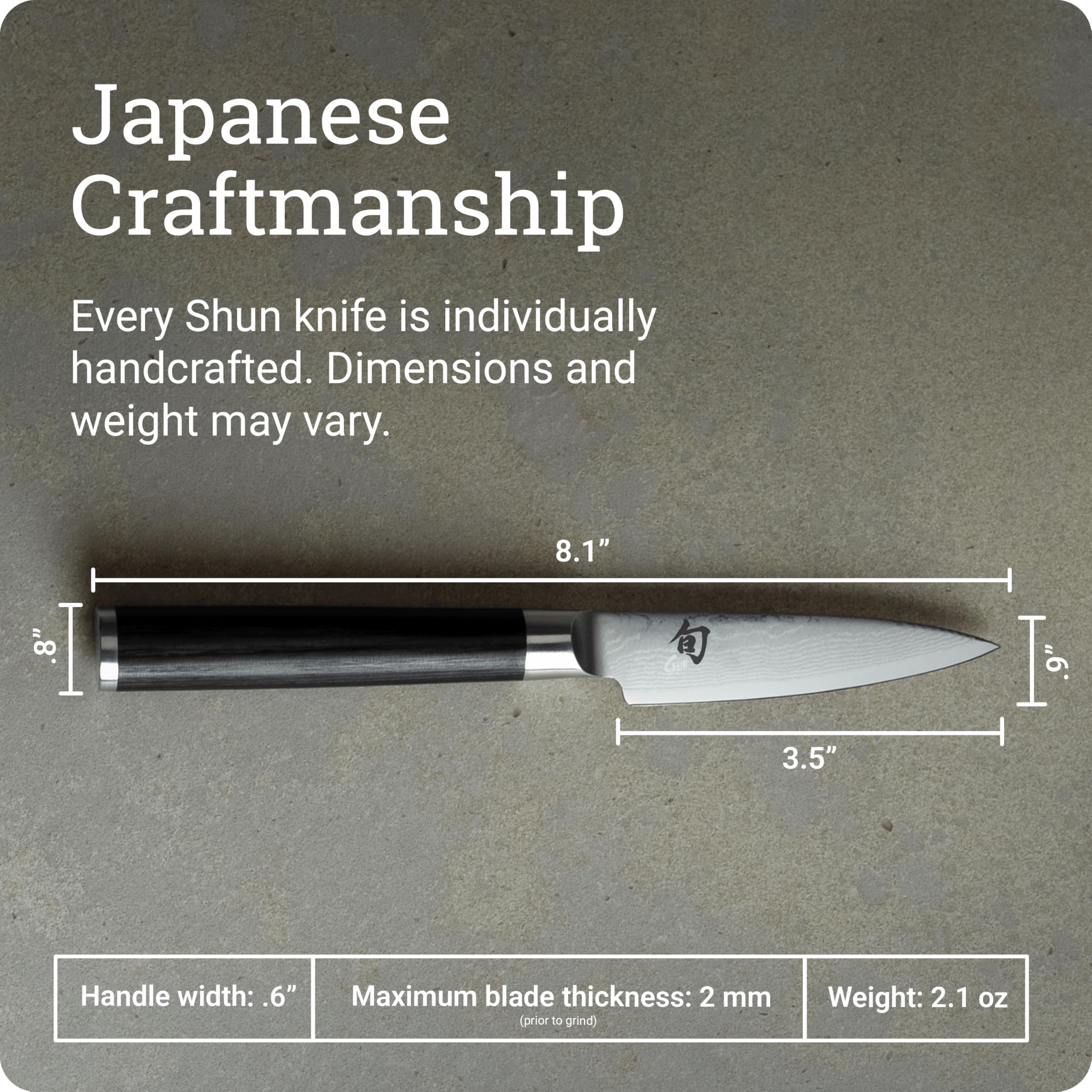 Shun Classic cuchillo para frutas y verduras pequeñas con control detallado.