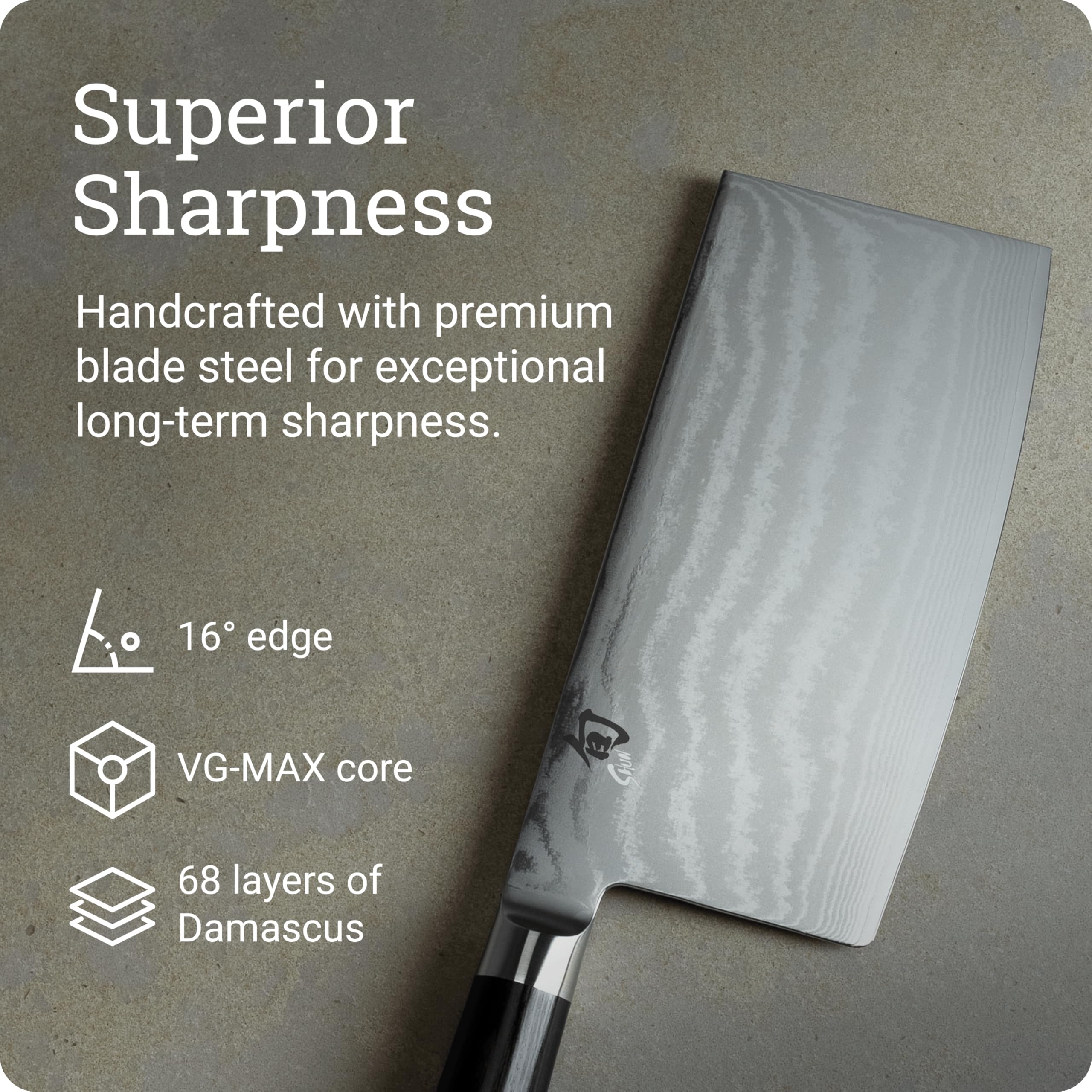 Shun Classic 7 pulgadas, 68 capas de damasco para filo duradero.