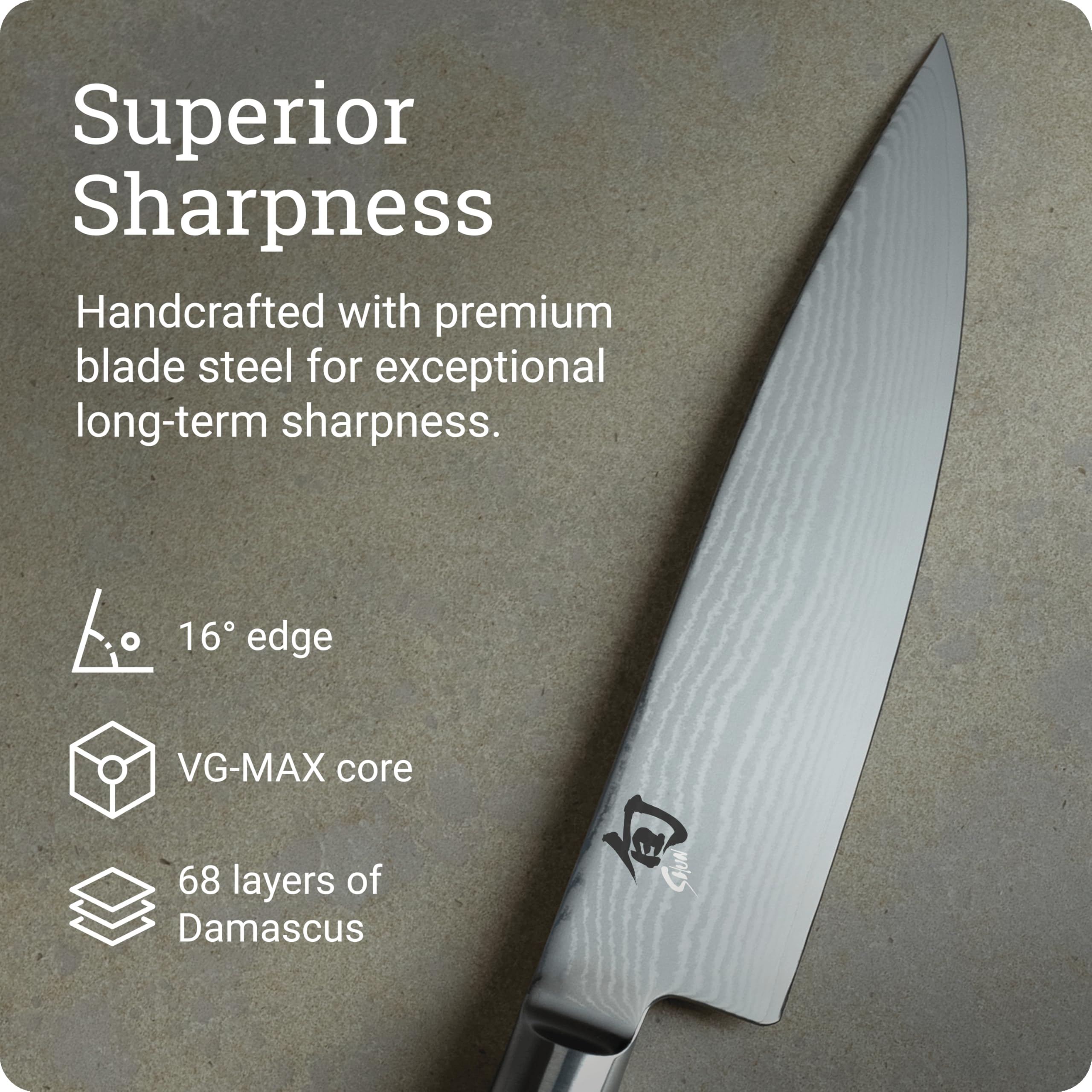 Cuchillo Shun Classic 8, mango Pakkawood de forma en D para agarre cómodo.