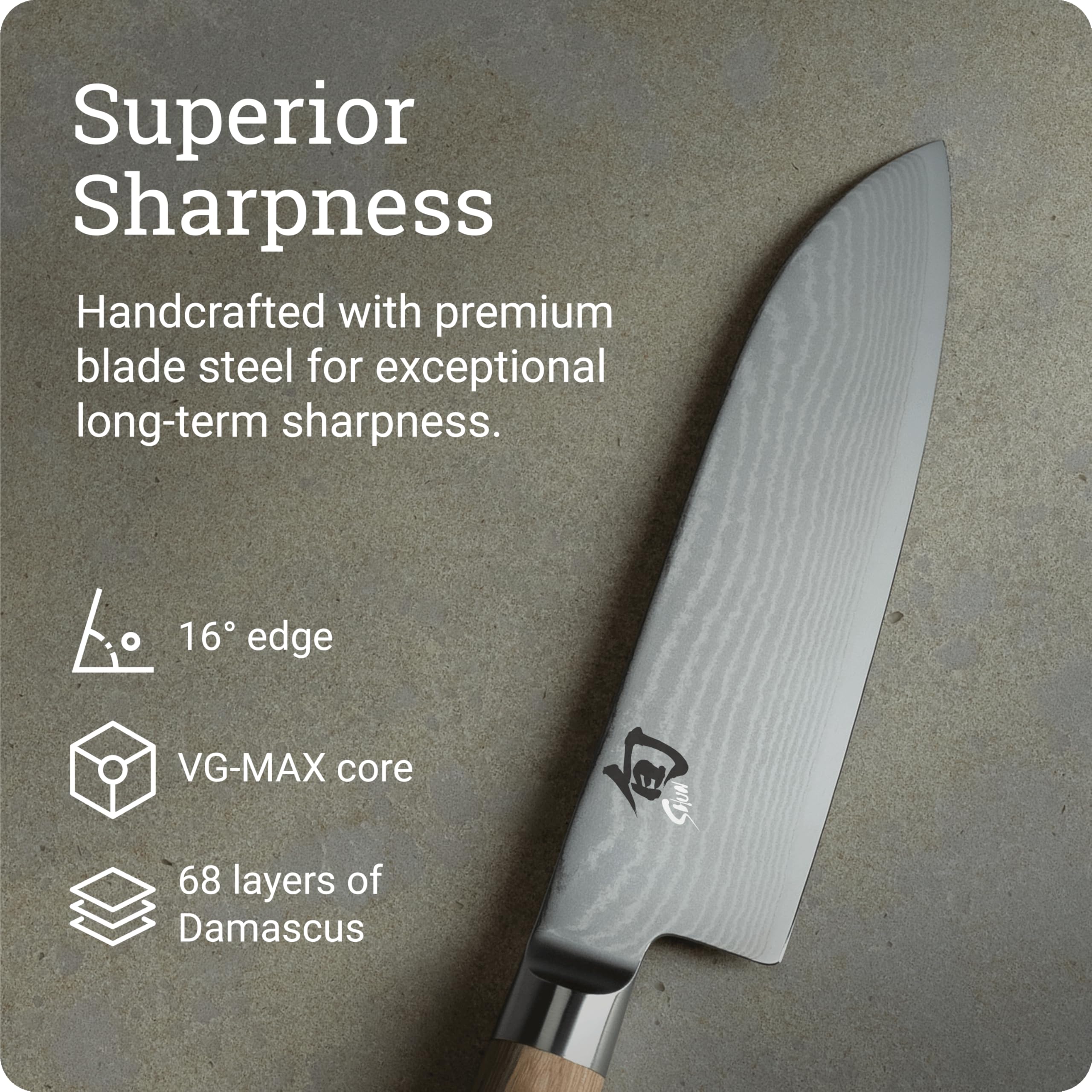 Shun Classic Blonde Santoku 7, corte de frutas suave y uniforme.
