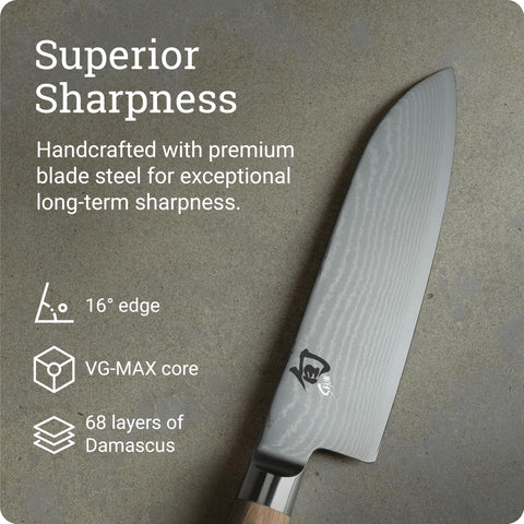 Shun Classic Blonde Santoku 7, corte de frutas suave y uniforme.