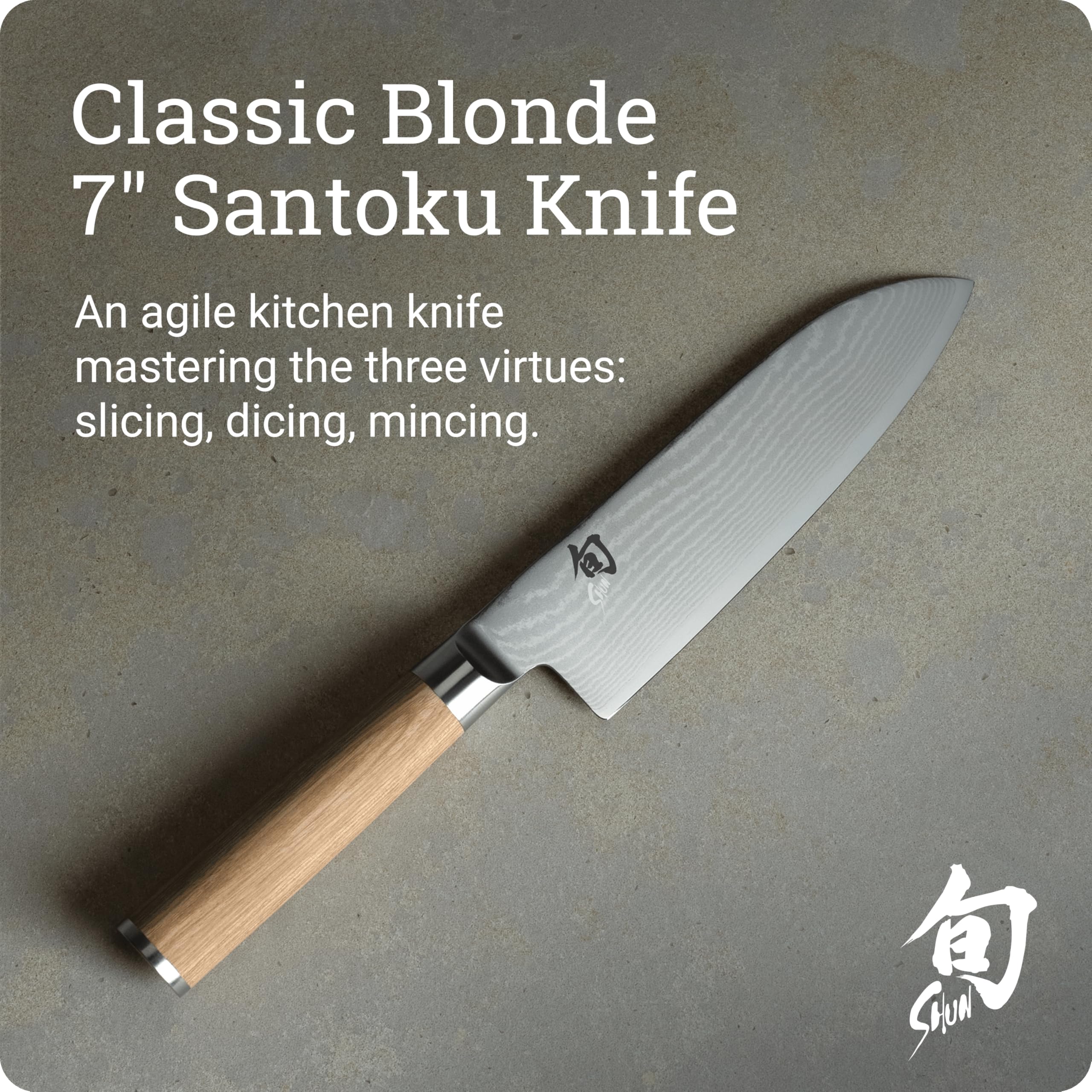 Shun Classic Blonde Santoku 7, corte de proteínas con control seguro.