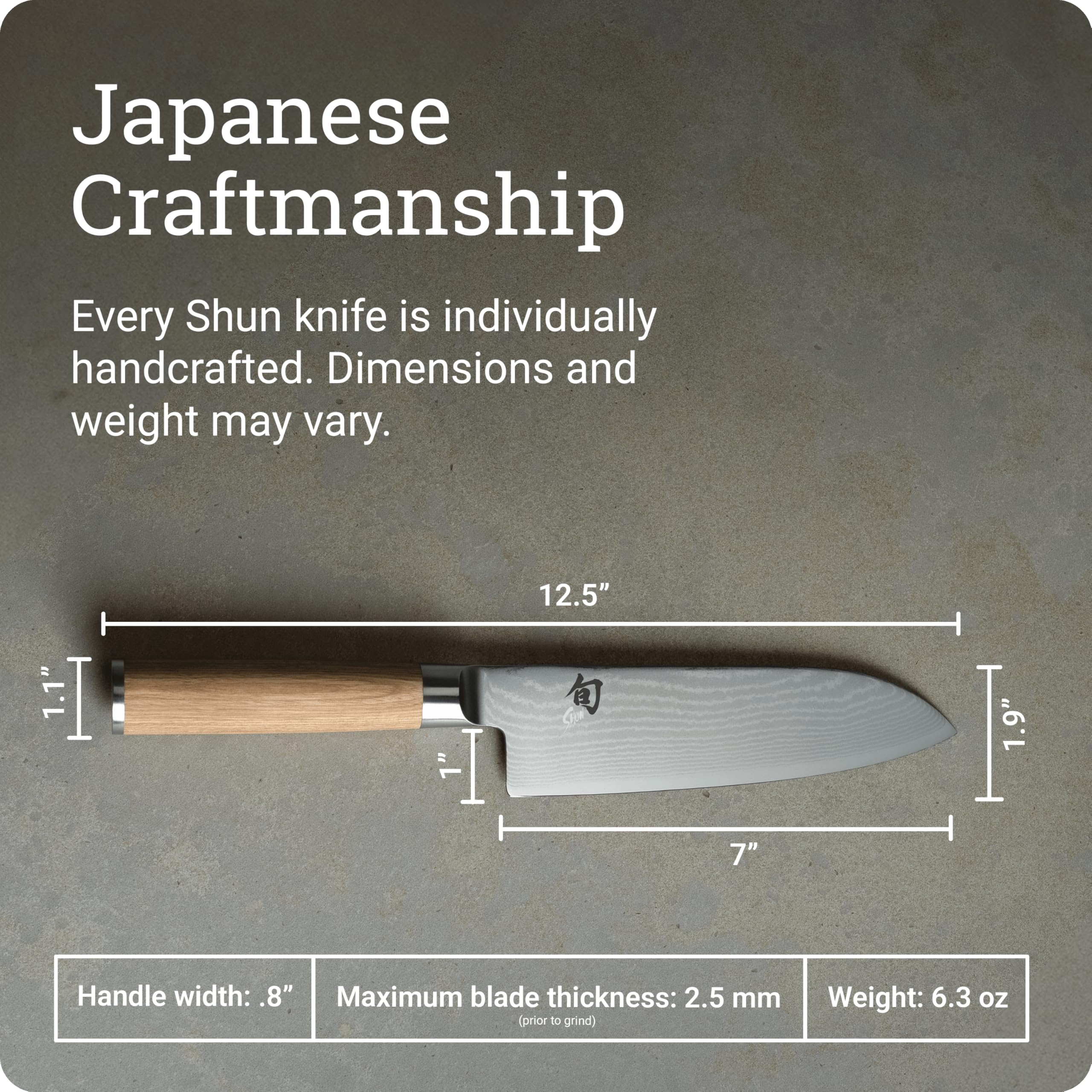 Shun Classic Blonde Santoku 7, mango Pakkawood en forma D para agarre cómodo.