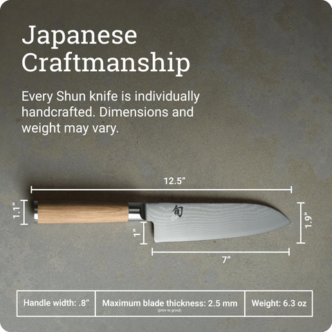 Shun Classic Blonde Santoku 7, mango Pakkawood en forma D para agarre cómodo.