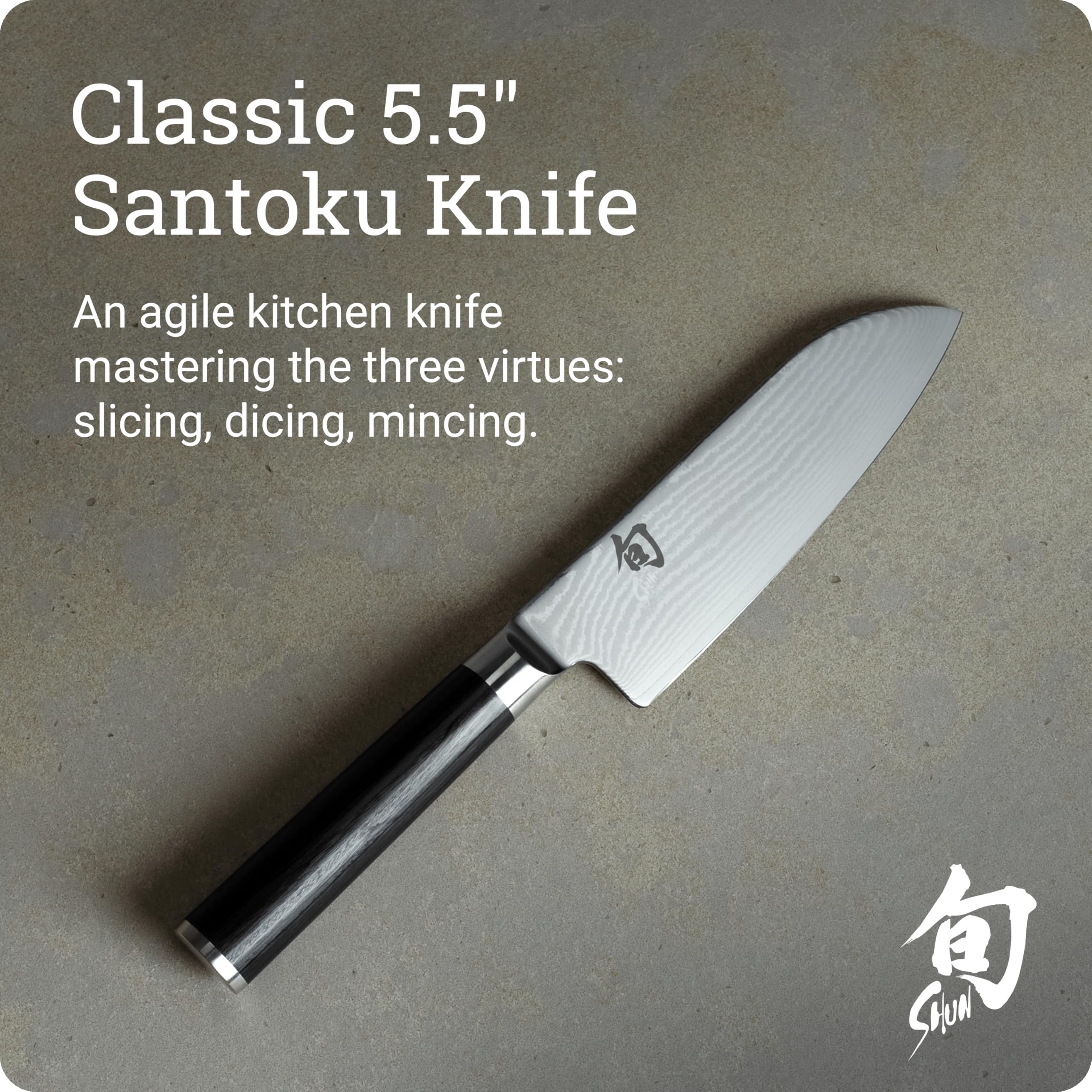 Shun Classic Santoku con acero VG-Max, filo duradero para tareas diarias.