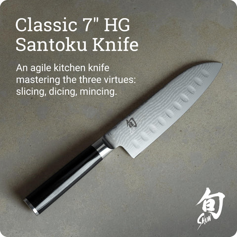Shun Classic Santoku mango Pakkawood en forma de D para agarre cómodo