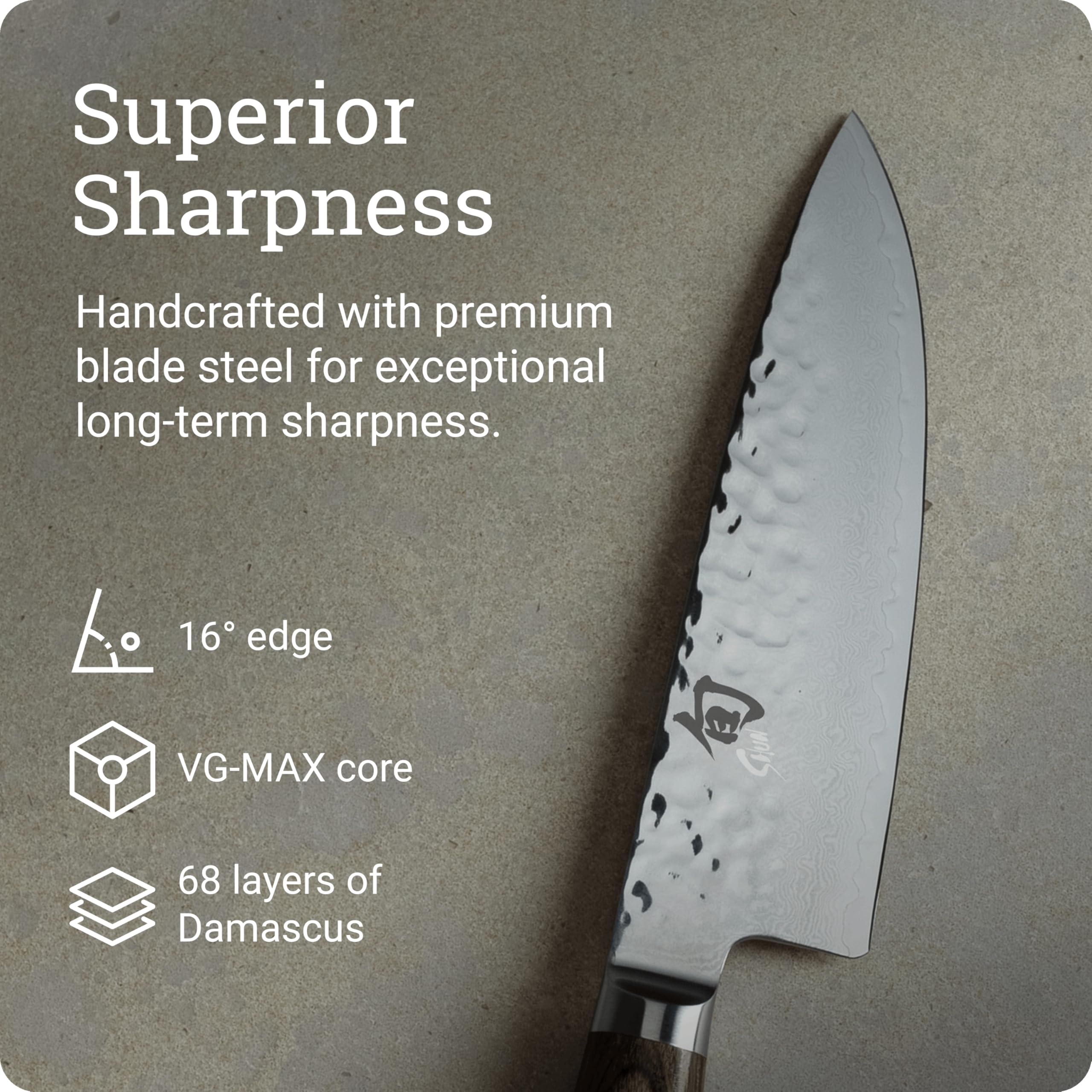 Shun Premier 6'' cuchillo chef, acabado martillado facilita liberar los alimentos