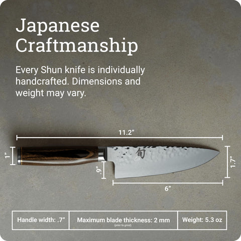 Shun Premier 6'' cuchillo chef, hoja afilada a 16 grados para cortes finos
