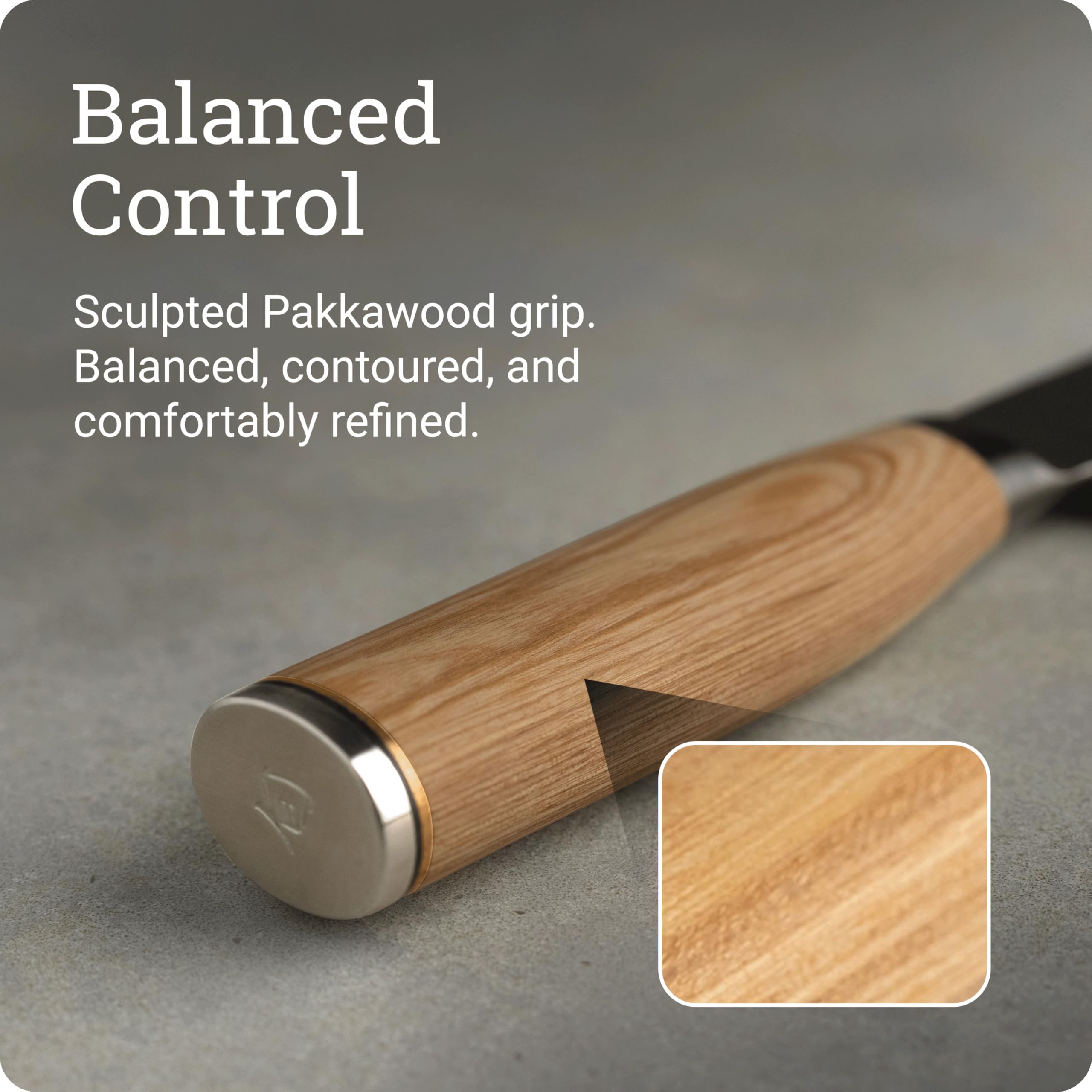 Shun Premier Blonde Nakiri, mango Pakkawood ergonómico para agarre cómodo.