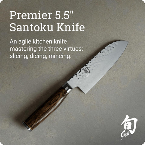 Shun Premier Santoku: filo hueco que evita pegarse al cortar