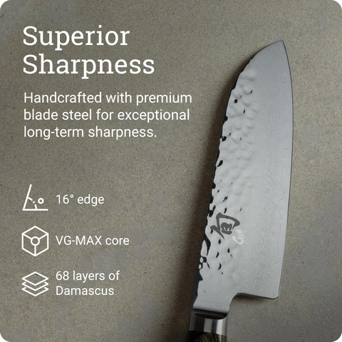 Shun Premier Santoku: mango Packwood de nogal para agarre ergonómico