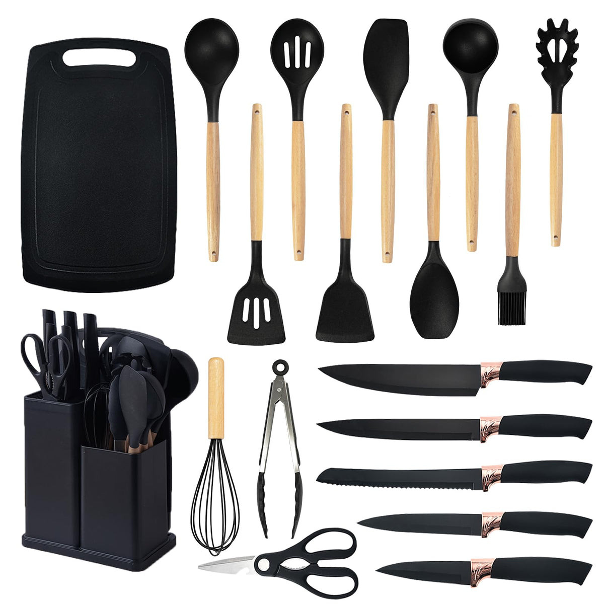 SHUNIKING juego de utensilios de cocina 19 piezas: protección antiadherente para ollas y sartenes