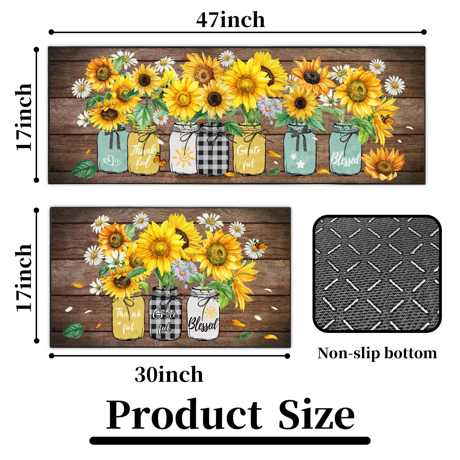 SHUNLCD alfombra cocina girasol 17x47, ideal para pasillos y zonas de paso.