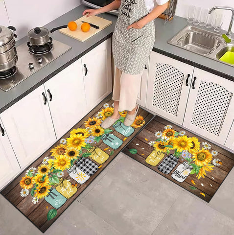 SHUNLCD diseño floral alfombra cocina terciopelo, tacto suave y cómodo.