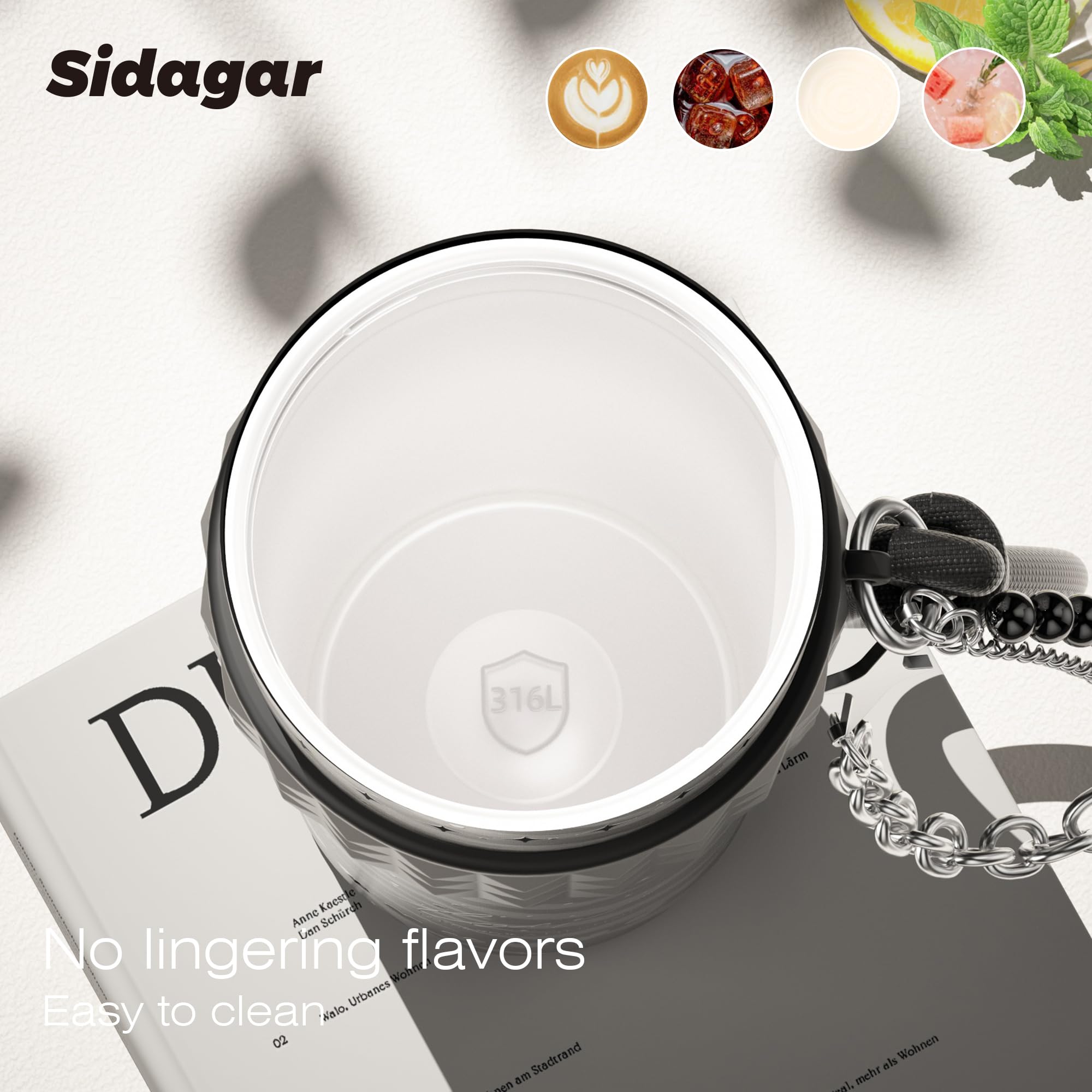 Sidagar 24oz tumbler acabado pulido ofrece durabilidad y agarre cómodo.