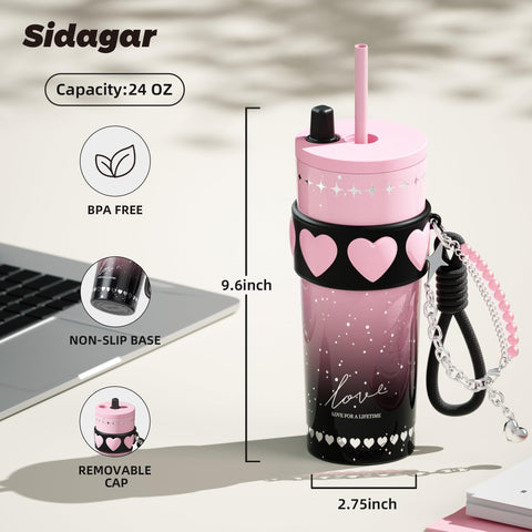 Sidagar 24oz tumbler con doble aislamiento para conservar frío o calor todo el día.