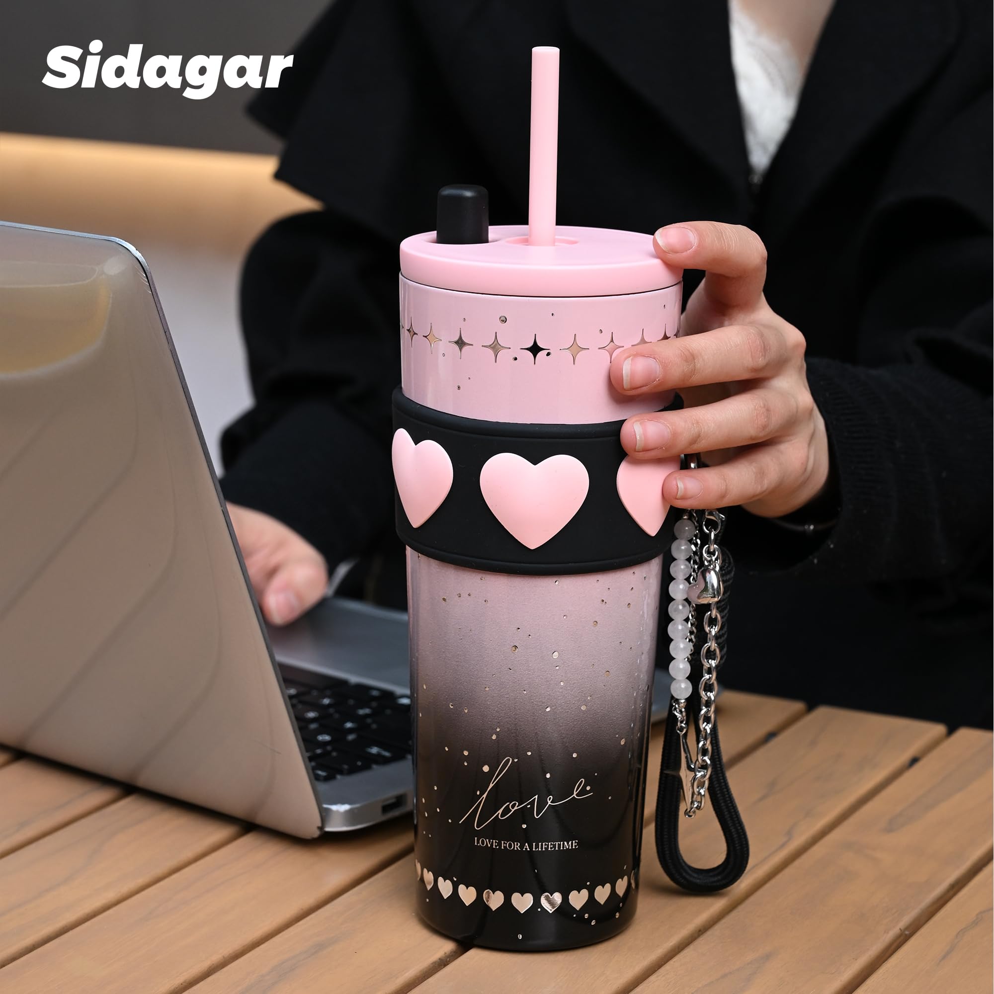 Sidagar 24oz tumbler tapa doble, libre de BPA, para uso diario seguro.