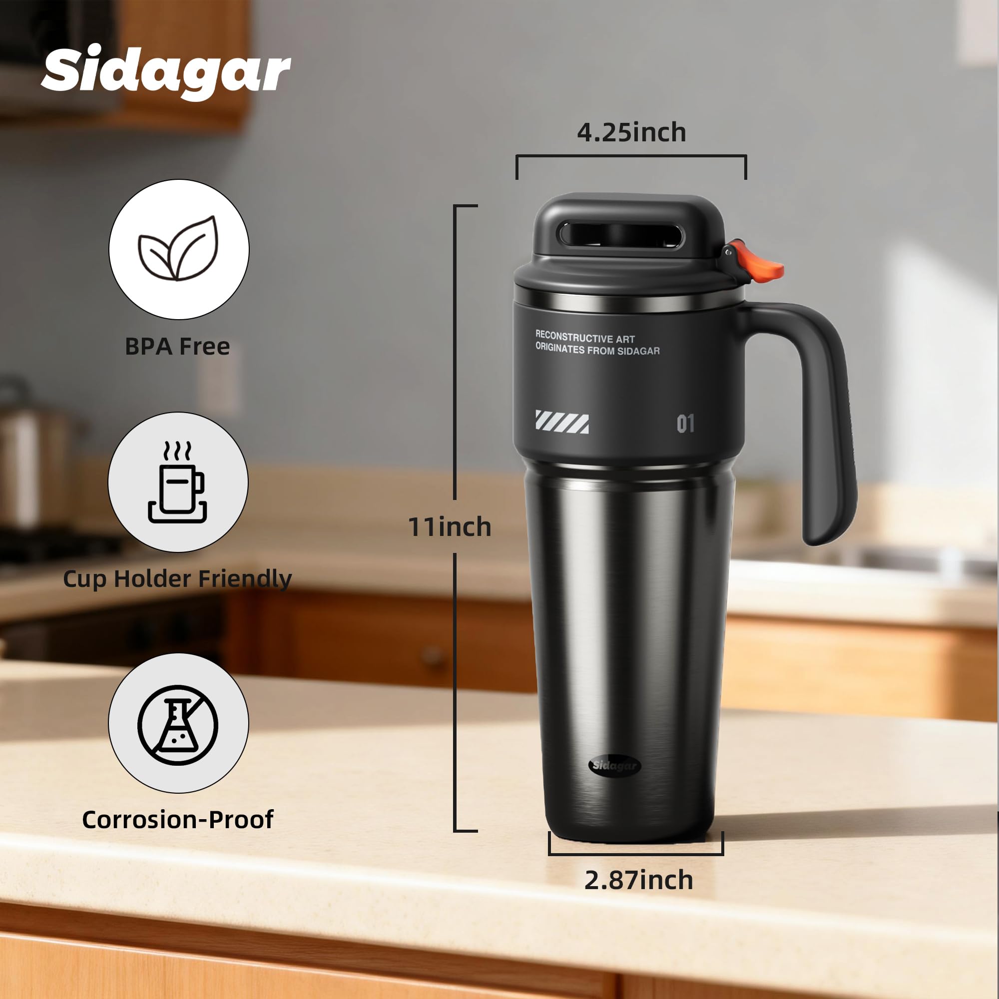 Sidagar Tumbler 32oz de acero inoxidable con doble pared para conservar fríos