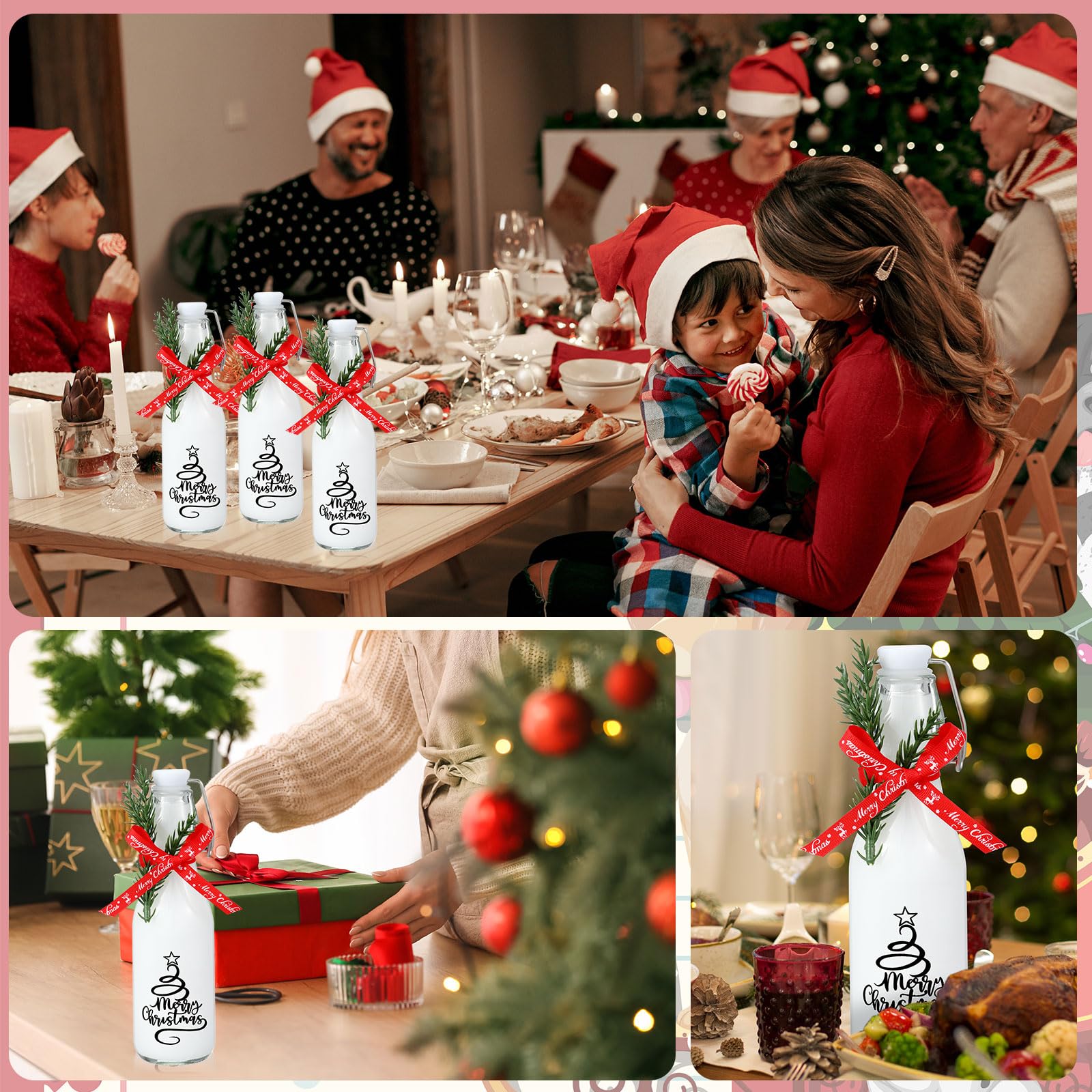 Patrón de árbol navideño impreso en botella Sieral para decoración festiva.