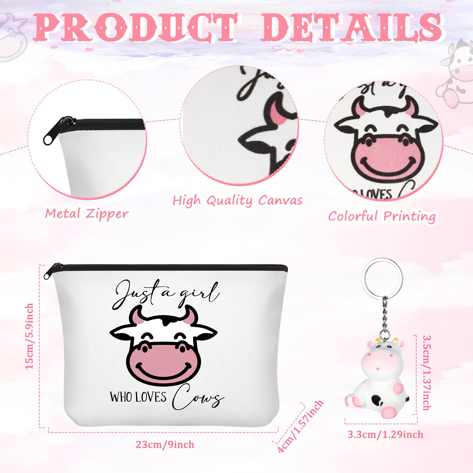 Bolsa cosmética Sieral con diseño vaca, perfecta para maquillaje y artículos pequeños.
