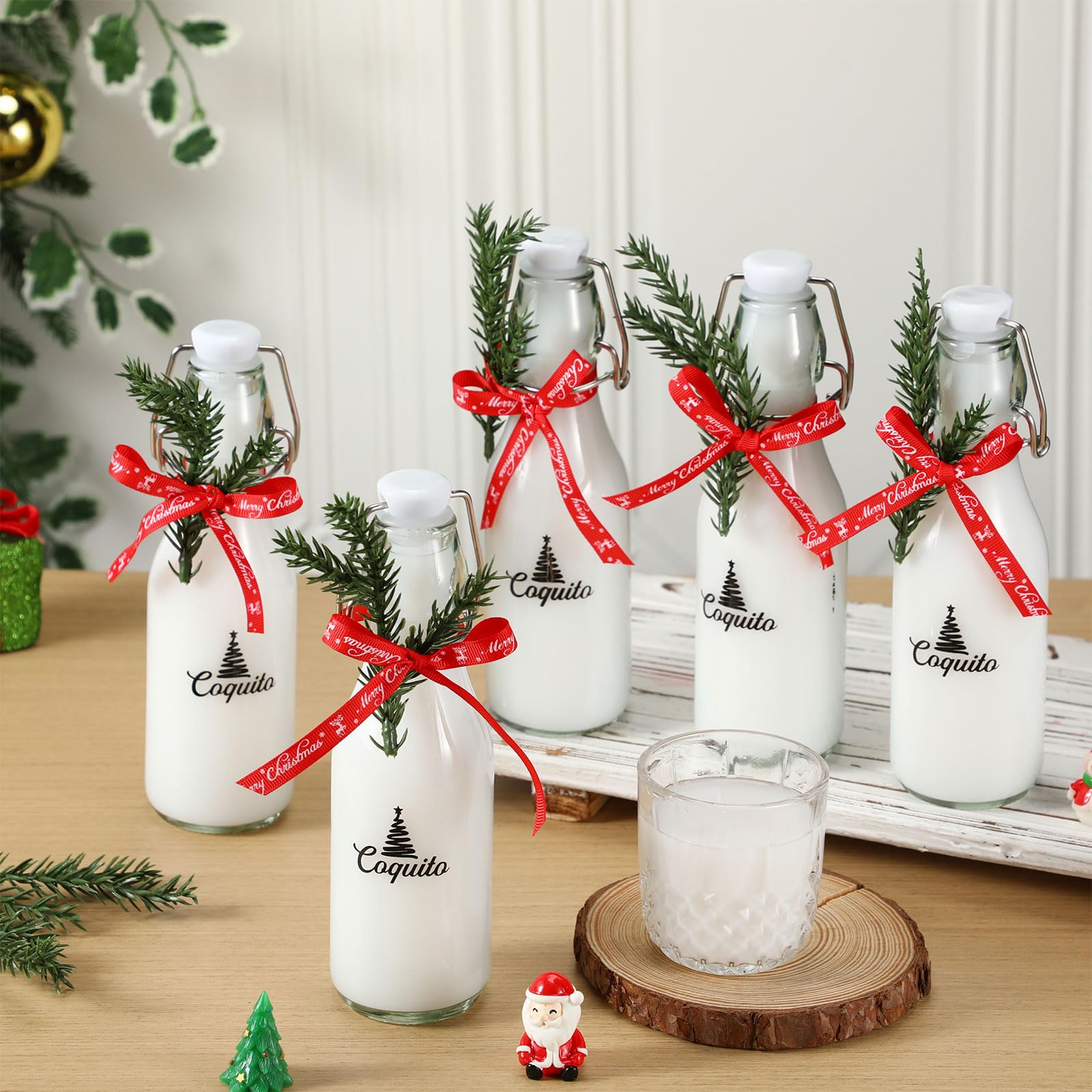 Botella Sieral con diseño navideño Coquito para regalos.