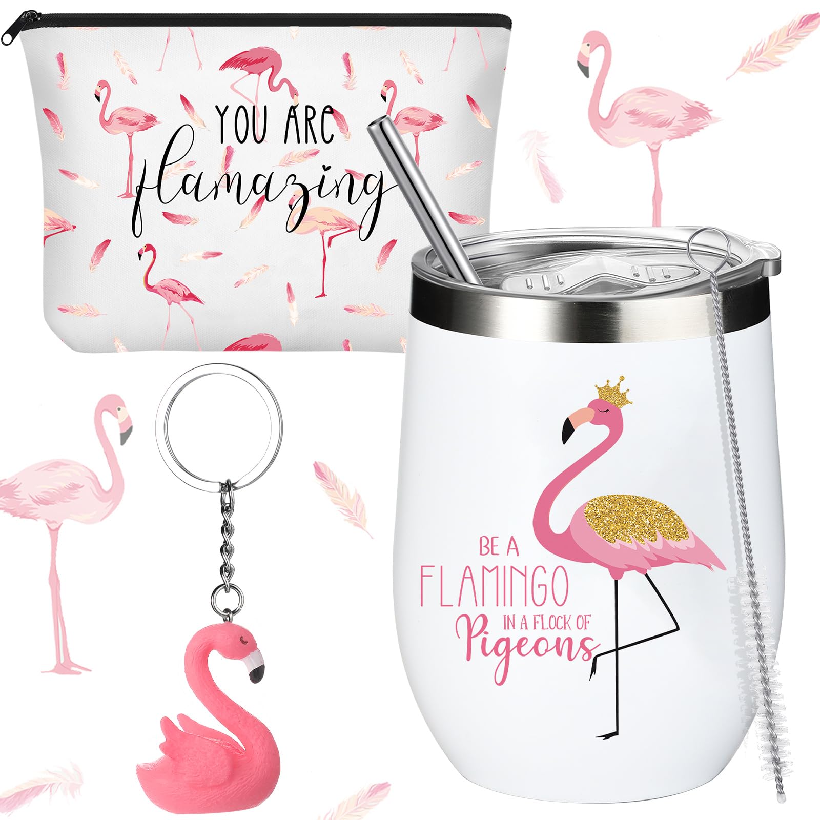 Taza de vino Sieral 12 oz con tapa, flamenco, ideal para bebidas calientes o frías