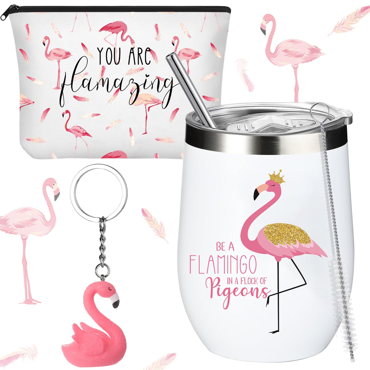 Taza de vino Sieral 12 oz con tapa, flamenco, ideal para bebidas calientes o frías
