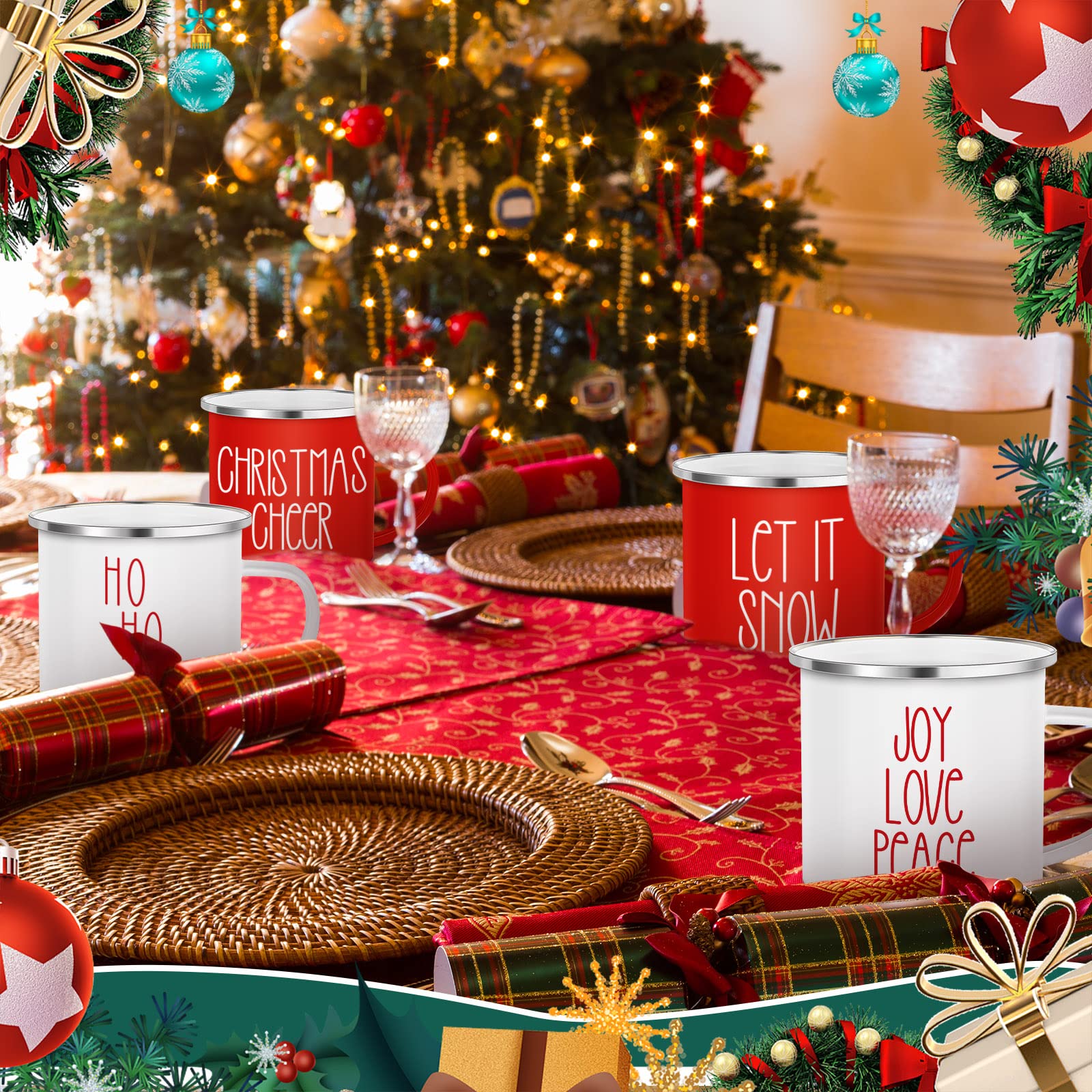 Taza resistente esmaltada de 12 onzas, ideal para bebidas calientes al aire libre.
