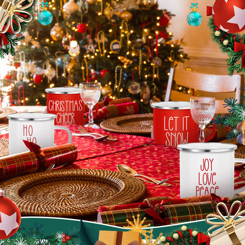 Taza resistente esmaltada de 12 onzas, ideal para bebidas calientes al aire libre.