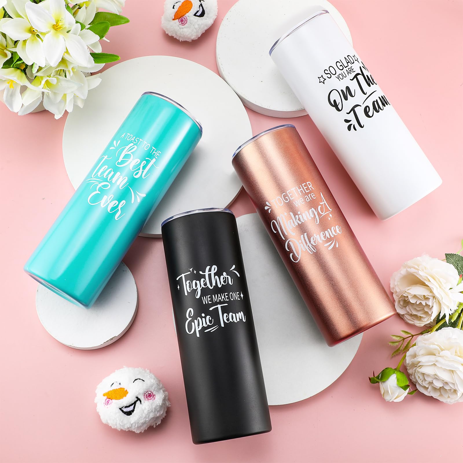 Tumbler Sieral oro-rosa de 20 oz con tapa, elegante para regalar al equipo.