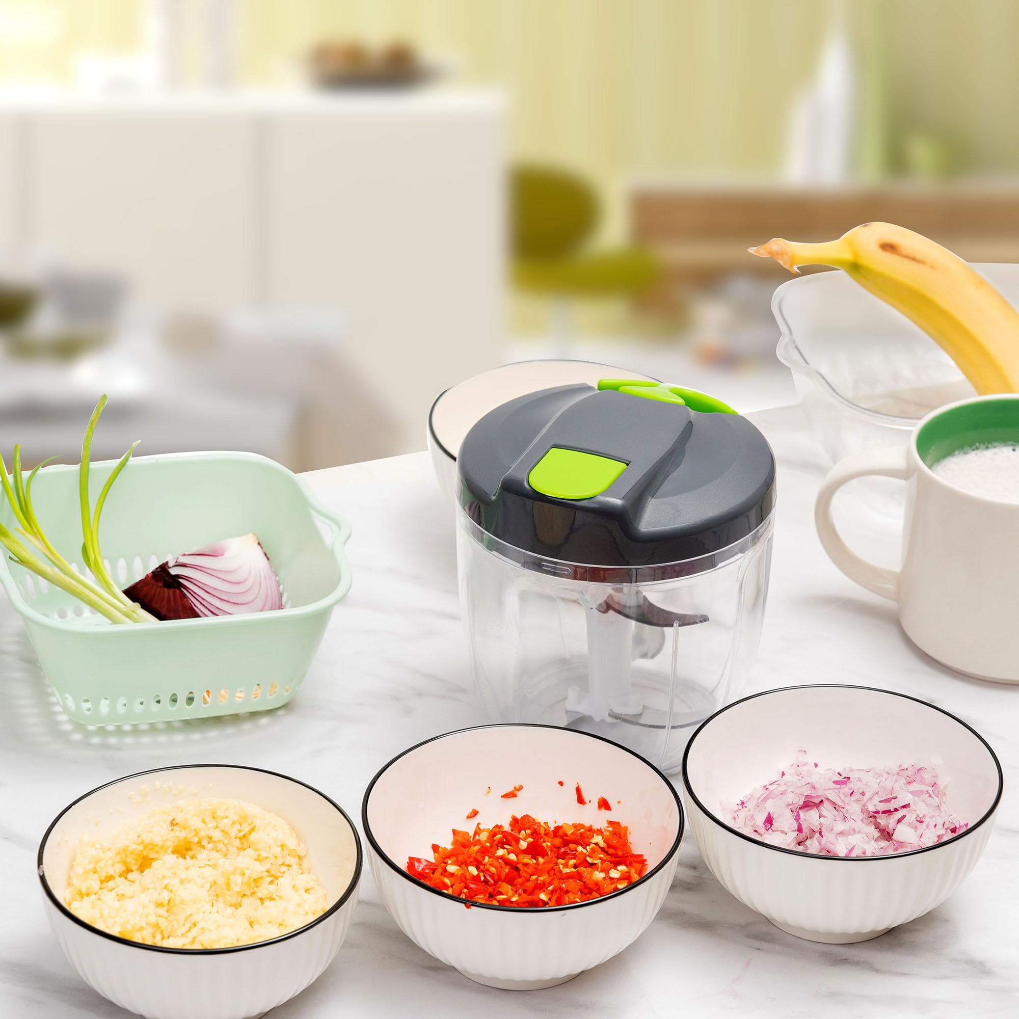 Sifenma procesador manual, cierre hermético para guardado seguro en la cocina.