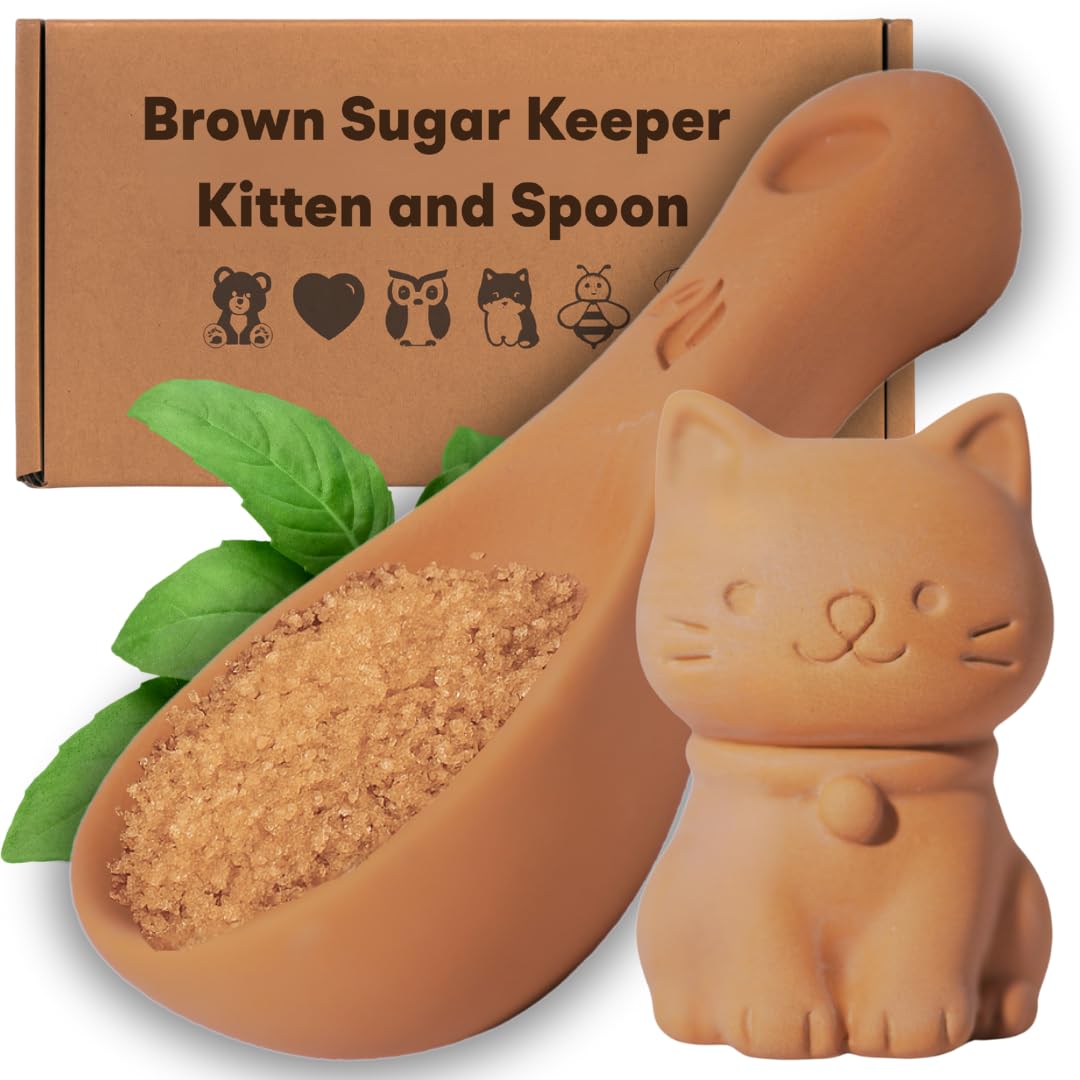 Sifri Art Contenedor para azúcar moreno 3D con gato terracota mantiene la dulzura fresca