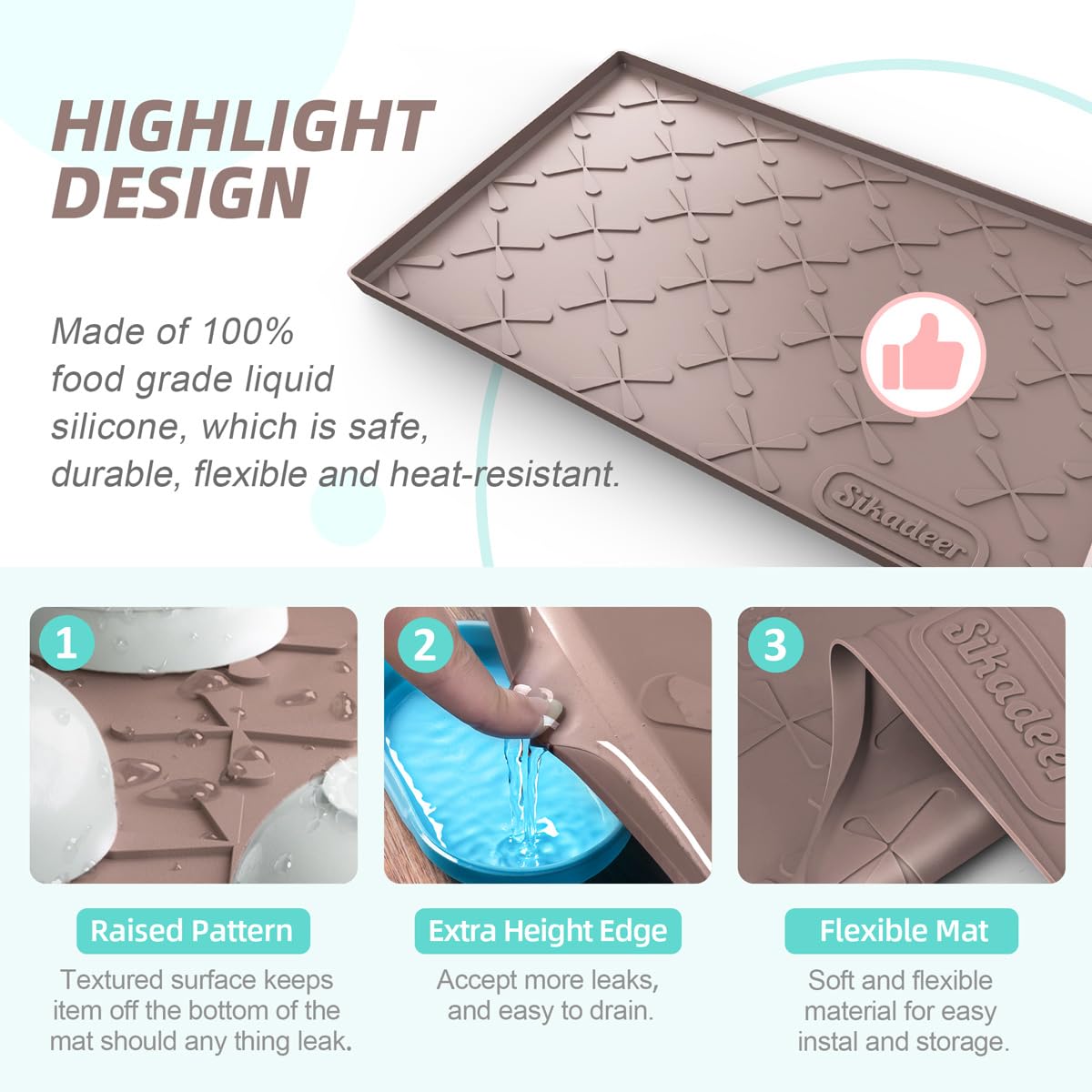 Borde flexible facilita drenaje rápido de agua acumulada.