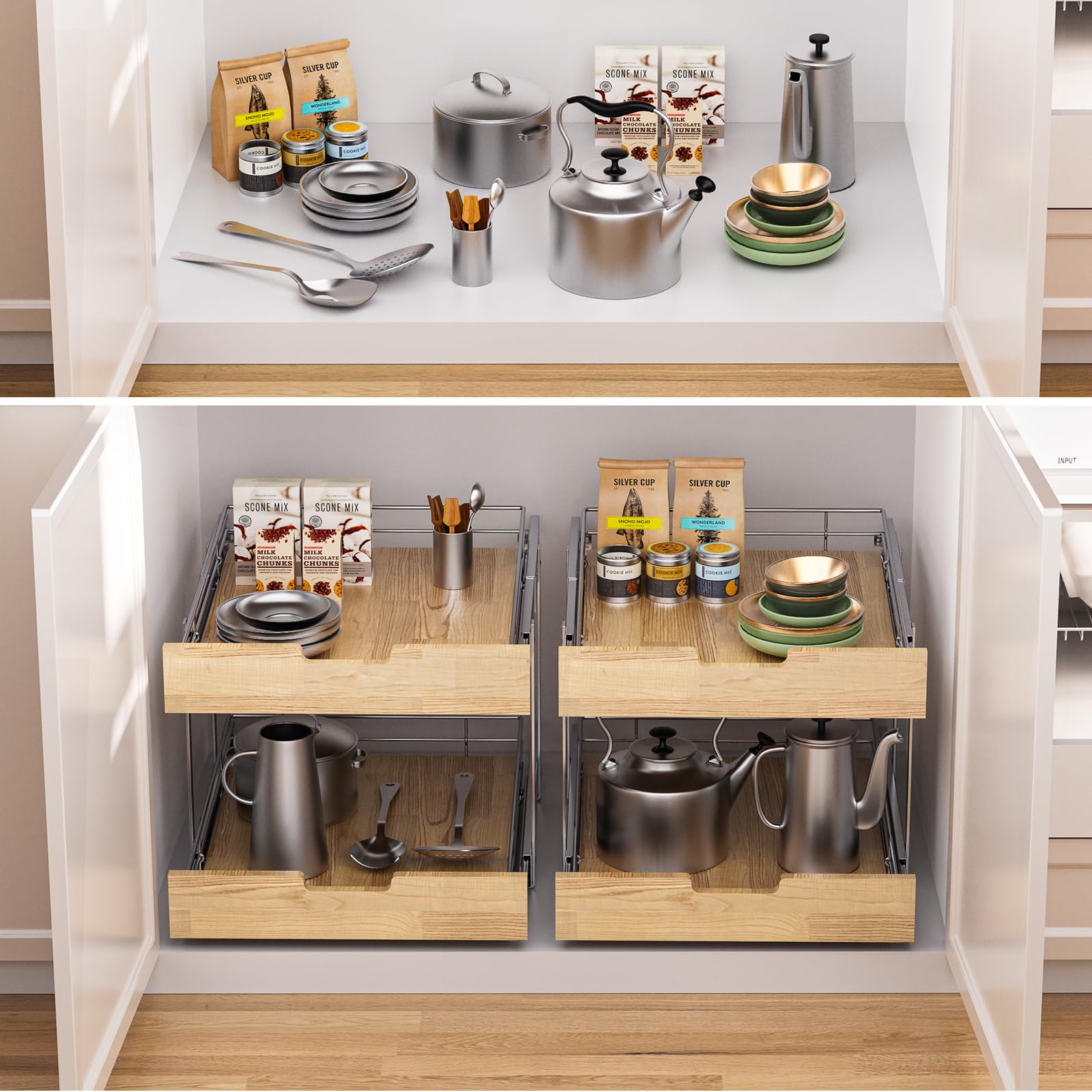 Ideal para despensa o baño, mejora organización y acceso.
